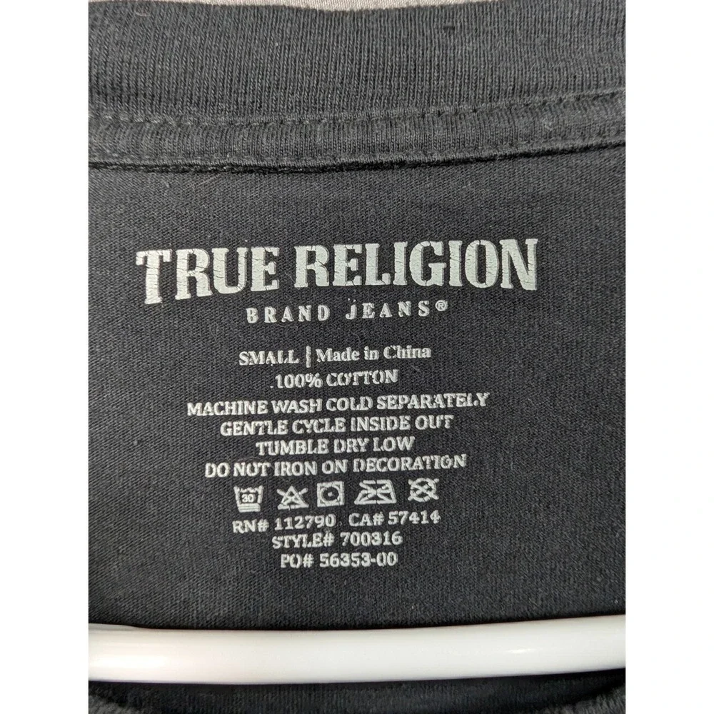 True Religion Mens Logo Tape T-Shirt Black Red White 700316 Small